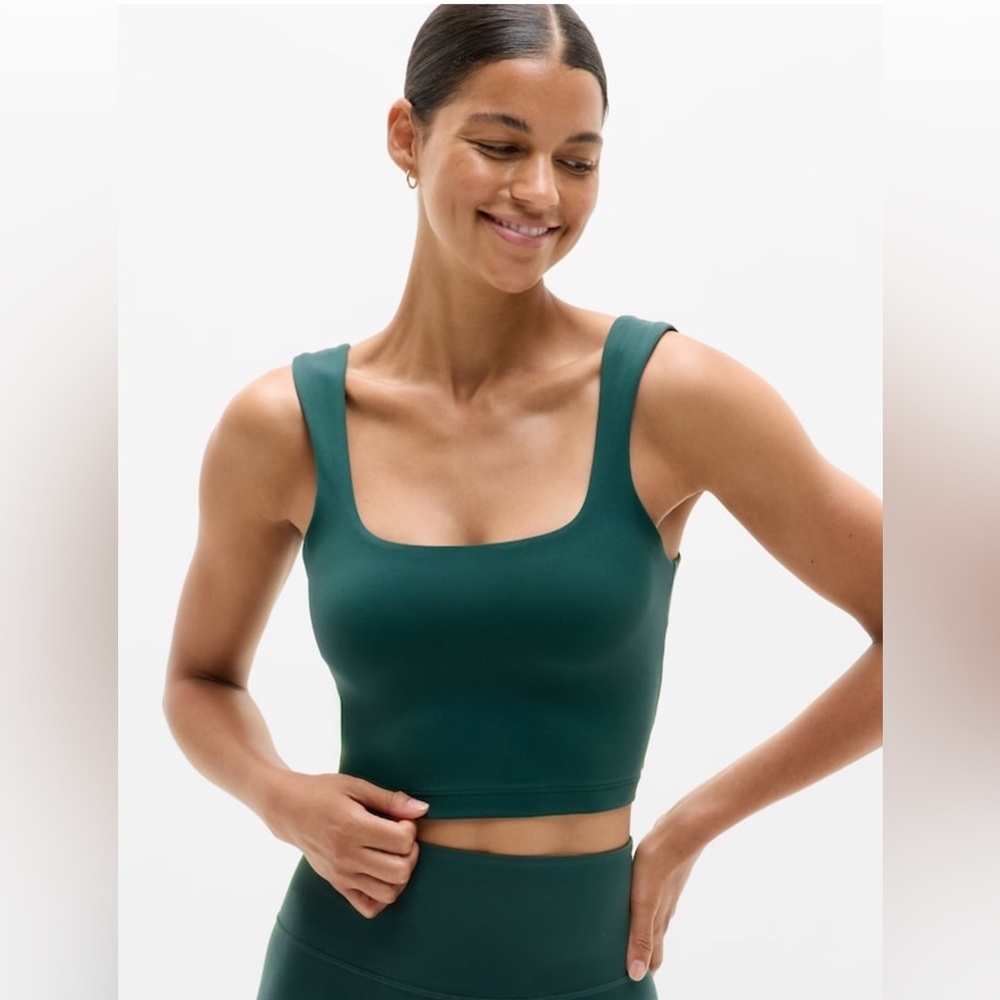 NWT Athleta Transcend Square Neck Crop Pine Bra Size Medium (A-C Cup)